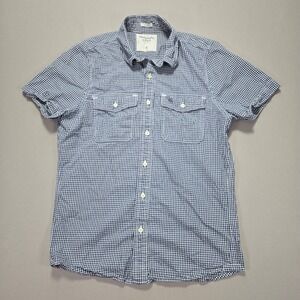 Abercrombie & Fitch Muscle Fit Gingham Check‎ gray Moose logo Button Up Men's XL